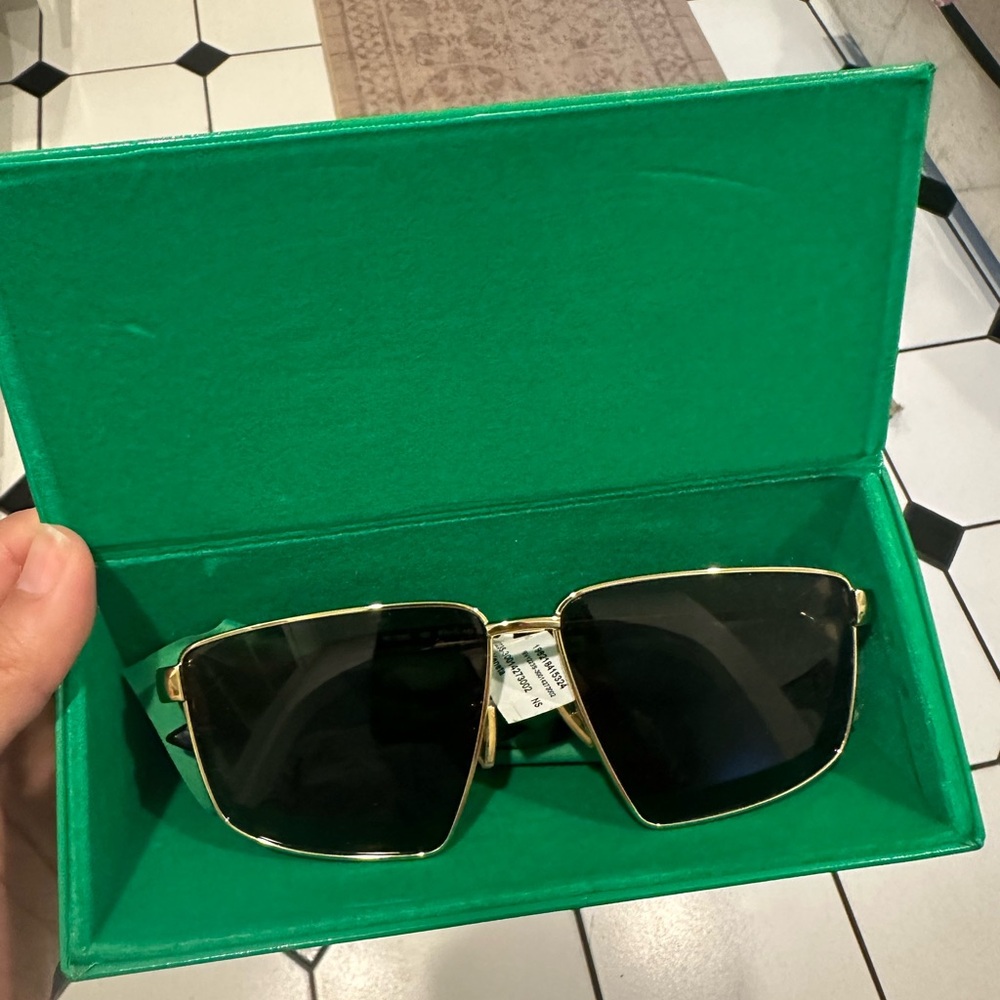 Gold and Black Sunglasses with Green Case